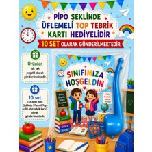 Nostaljik Lezzetler Okula Yeni Başlayan Öğrencilere Sınıfımıza Hoşgeldin Yazılı 10 Adet Hediye Seti Sene Başı Hatırası Pipo Şeklinde Üflemeli Top Tebrik Kartı Hediyeli