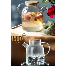 Empressco Cam Bambu Kapaklı Altı Metal Kapaklı Bitki Çayı Demliği & Sürahi 1800 ml Borosilikat