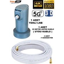 20 Metre Uydu Kablosu Tekli Çıkış 4K Full Hd 3D Lnb F Konnektör Pokesat