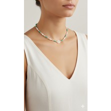 Liva Atelier Beyaz Sedef Görünümlü Gül Uçlu Turkuaz Boncuk Kolye