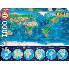 Frefly Store Dünya Haritası Temalı 1000 Parça Puzzle, Zeka Geliştirici Eğlence