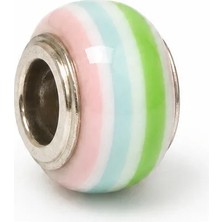 Lovecharm El Yapımı Murano Tasarım Cam Pastel Çizgili Charm Boncuk | Bileklik Uyumlu