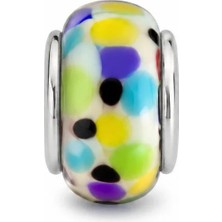 Lovecharm El Yapımı Murano Cam Charm – Pastel Confetti Serisi | Beyaz Zemin Çok Renkli Cam Boncuk