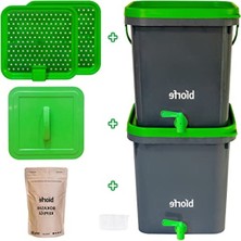 Frefly Store Ikili Set 18 Litre Bokashi Kompost Kovası, Yeşil Kapaklar ve Ekipmanlar