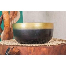 Frefly Store Gold Şeritli Siyah Aranjmanlık Toprak Saksı