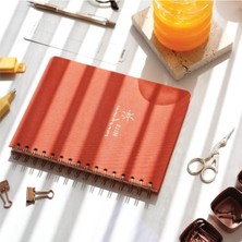 Frefly Store Mercan Renkli Keten Kapaklı A5 Not Defteri, Noktalı Tasarım