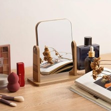 Frefly Store Ahşap Masaüstü Ayarlanabilir Makyaj Aynası, 360 Derece