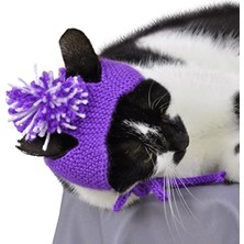 Frefly Store Mor Renkli Kapüşonlu Örme Kedi Şapkası