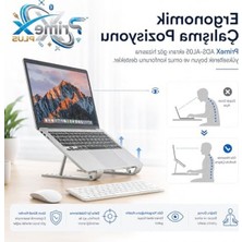 Frefly Store Primex ADS-AL05 Alüminyum Ayarlı Laptop Standı, MacBook Notebook Yükseltici Tutucu, Katlanabilir Taşınabilir Ergonomik Laptop Altlığı, 10-16 Inç Uyumlu, Kaymaz Silikon Destekli Gümüş Stand