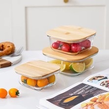 Frefly Store Hava Geçirmez Cam Saklama Kabı Seti - Bambu Kapaklı, 3 Farklı Boyut