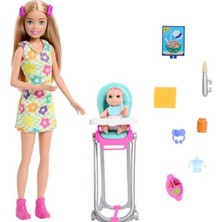 Frefly Store Barbie Aksesuarlarla Birlikte Gelen Barbie Skipper Bebek ve Oyun Seti, Yemek Zamanı Temalı Bebek Bakıcılığı Seti, Renk Değiştiren Oyuncak, HTK35