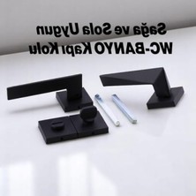 Frefly Store Yıldız Wc - Banyo Siyah Kapı Kolu, Kare Rozetli Kilitlenebilir Takım