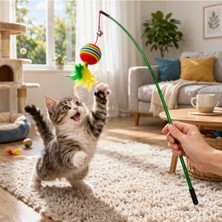 Frefly Store Toplu ve Tüylü Kedi Oltası, Elastik Kedi Oyuncağı