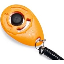 Frefly Store Ergonomik Köpek Eğitim Klikırı, Karabina ve Kordonlu, Turuncu, 6X4X1,7CM