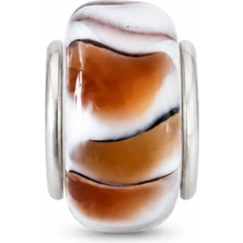 Hector Co Jewellery Tasarım Terra Akış Serisi El Yapımı Murano Cam Charm – Kahve & Beyaz Desenli Cam Boncuk