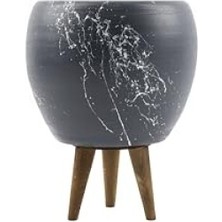 Frefly Store 15 cm Mermer Efektli Gri Toprak Saksı - 3 Ayaklı Tasarım