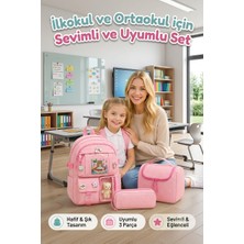 Pairla Okul Çantası Seti Kız Çocuk 3'lü Ilkokul Ortaokul Okul Çantası Su Geçirmez Sırt Çantası Beslenme Çantası Kalemlik Ortopedik Ergonomik Hafif Dayanıklı Geniş Hacimli Okul Seti