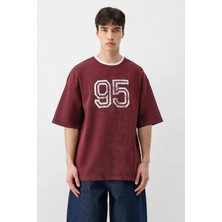 Vamos Oversize Baskılı Tişört Bordo