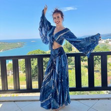 Ithal Etnik Desenli Bohem Ipek Pantolon Takım