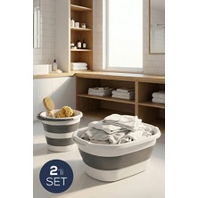 Novélune Çamaşır Sepeti: Katlanır Sepet ve Kova Seti, 50 L Kapasite, Antrasit Renkli