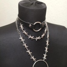 Empressco Aesthetic Dikenli Tel ve Halkalı Gotik Vücut Zinciri ve Dikenli Tel Objeli Choker Kombini