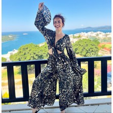 Leopar Desenli Ithal Bohem Ipek Pantolon Takım (34/48 Std)