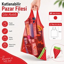 Novélune Pazar Arabası & Çantası: Çilek Desenli Katlanır Pazar Filesi, Pratik ve Şık