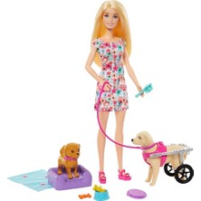 Frefly Store Barbie 2 Oyuncak Köpek ve Aksesuarlarıyla Barbie Bebek, Tekerlekleri Dönen Çıkarılabilir Yürüteçli Köpekçik, 10'dan Fazla Parçalı Set, HTK37
