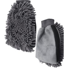 Frefly Store Çift Taraflı Mikrofiber Yıkama Eldiveni - Makarna ve Sünger Yüzeyli Gri 1 Adet