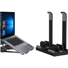 Frefly Store Mcstorey Laptop Stand Dikey ve Eğimli 3 Slotlu Ayarlanabilir Masaüstü Organizer Telefon Tablet Uyumlu Kaymaz Silikon Pedli Ergonomik Masa Düzenleyici Pvc Tpu Alaşım Siyah