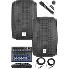 Frefly Store MAXI-12A-MİXER Set 2 Adet 12 Inç Aktif Hoparlör Mikser ve Mikrofon Ses Sistemi (1200W + 1200W)