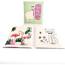 Frefly Store Swedish Dishcloth Isveç Bezi Flamingo-Lama-Kedi Desenleri 3'lü Paket, Sürdürülebilir, Tekrar Kullanılabilir, Tüm Yüzeylere Uygulanabilir, Makinede Yıkanabilir
