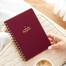 Frefly Store Paperora A5 Spiralli Sert Kapak Keten Düz Çizgisiz Tarihsiz Not Defteri Bordo