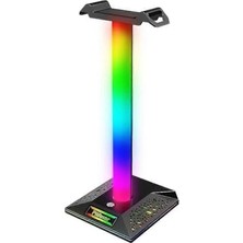 Frefly Store Rgb Işıklı Kulaklık Standı, USB Hub Destekli, Dokunmatik Kontrol, Çift USB Port, Kaymaz Taban, Oyun ve Ofis Masası Aksesuarı