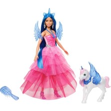 Frefly Store Barbie, 65. Yıla Özel, Mavi Saçlı, Pembe Elbiseli Bebek ile Safir Kanatlar Gibi Aksesuarlar, HRR16