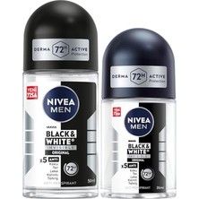 Frefly Store Nıvea Men Erkek Roll-On Deodorant Black&white Invisible Original 50ML ve Mini Roll-On 25ML, 72 Saat Anti-Perspirant Koruma