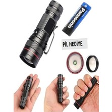 Frefly Store El Feneri Kamp Feneri Zoomlu Metal Ni Pilli LED Cep El Feneri Siyah