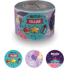 Frefly Store Mutlu Yıllar Etiketi 5cm Çapında 500 Adet, Doğum Günü, Yılbaşı Gecesi ve Nice Yaşlar Için Kuşe Etiket