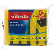 Frefly Store Vileda Düz Hijyenik Bulaşık Süngeri, 5'li Ekonomik Paket, Yeşil