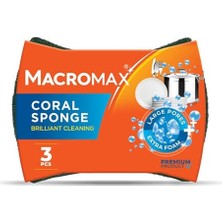 Frefly Store Macro Max Mercan Bulaşık Süngeri 3'lü Paket, Büyük Gözenekli Bol Köpük Sağlayan Ergonomik Sünger