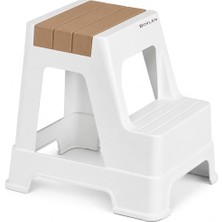 Frefly Store Iki Basamaklı Kaymaz Büyük Boy Beyaz Tabure - 150 kg Taşıma Kapasiteli - Basamaklı Tabure - Basamak