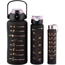 Frefly Store 3’lü Siyah Suluk Seti – Motivasyonlu Spor Matara Seti | 2l, 900ML ve 300ML Su Şişesi | Sızdırmaz, Dayanıklı, Şık Tasarım