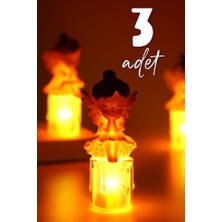 Frefly Store 3lü LED Mum Kanatlı Melek Tip Dumansız Pilli Alevli Dekoratif Yapay Mum Işıldak Kahve 1037-7