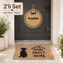 Bert Home Sweet Home Dijital Baskılı Kapı Paspası ve Doğal Hasır Jüt Kapı Süsü Seti