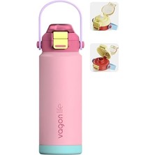 Frefly Store 750 ml Tek Kapak Çift Kullanım Pipetli Rahat Içim Kulplu Paslanmaz Çelik Termos FF1108-750ML Pembe