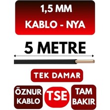 Frefly Store Öznur 1,5 mm Nya Enerji Kablosu, 5 Metre, Siyah