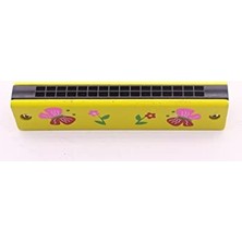 Frefly Store 1 Adet Ahşap Mızıka 16 Delikli Çift Sıralı Sarı Desenli Çocuk Mızıka DE-597