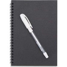 Frefly Store Siyah Yapraklı Spiralli A5 14X20 cm Defter 30 Yaprak 60 Sayfa & Beyaz Jel Kalem Hediyeli Siyah