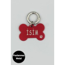 Frefly Store Caramelos Kişiye Özel Köpek Isimli Künye- Metal- Paslanmaz, Kararmaz-Köpek Isimlik-Tasma Kırmızı-Tek Ebat