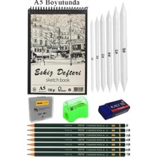 Frefly Store A5 Eskiz Defteri Spralli 50 Yaprak Karakalem Çizim Seti Gölgelendirme Kalemi Hamur Silgi Fatih Dereceli Kalem Hobi Tasarım Seti